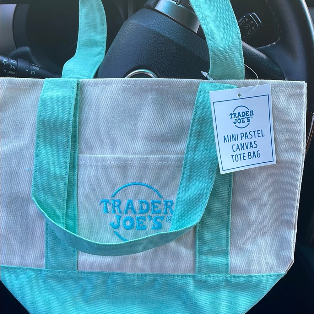 Blue and Cream Canvas Tote Bag with Short Handles